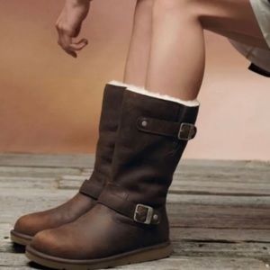 Ugg Kensington Buckle Distressed Leather Boot Women's 8 Dark Brown